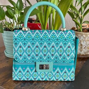 Source Unknown Turquoise and Pink Geometric Satchel